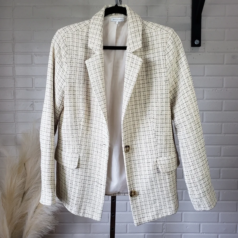 Cresent Cream and Black Tweed Blazer size Small - Picture 2 of 9